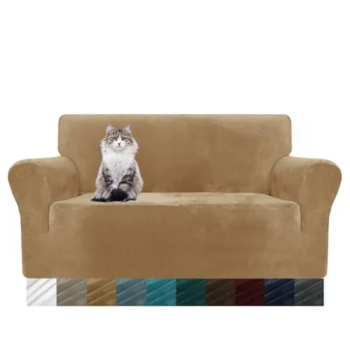 MAXIJIN Funda Gruesa Aterciopelada para Sofá 2 Plazas, Super Elástica Antideslizante, Amigable con Mascotas, Protector Elástico para Muebles (2 Plazas, Camello)