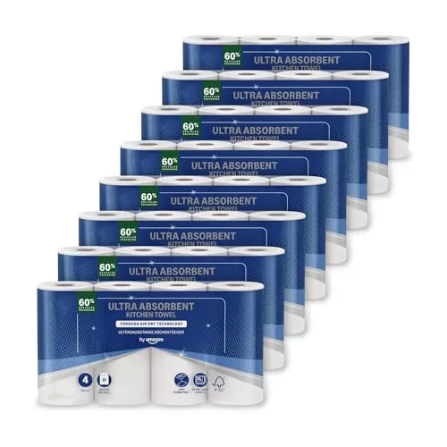 by Amazon rollo de cocina TAD ultra absorbente, 32 rollos (8 paquetes de 4), 51 hojas por rollo, (anteriormente “Presto!”)