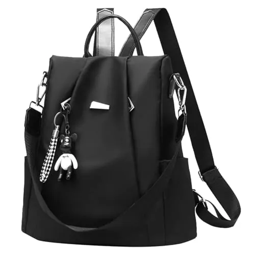 Eshow Mochila Antirrobo para Mujeres y Chicas, se Puede como Bolso de Hombro o Bolsa Bandolera, Adecuado para Viaje Escuela Compras y Trabajo Negro