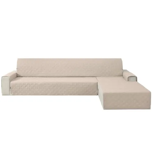 YSTELLAA Funda Sofa Chaise Long 4 Plazas, Antimanchas, Beige | Fundas Sofa Chaise Longue Izquierdo/Derecho Universal Reversible, Funda Sofa Rinconera Lavable, Sofa Cover Forma De L