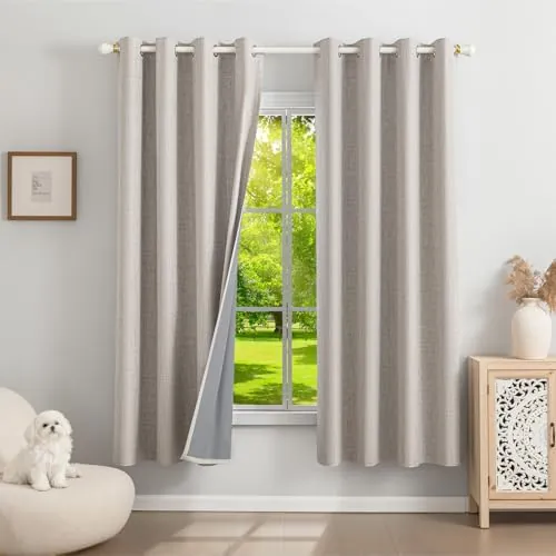 Runyéla 100% Cortinas Opacas Lino Termicas para Dormitorio y Salon 2 Piezas
