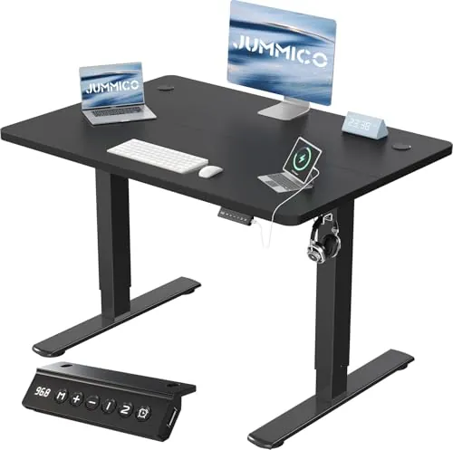 JUMMICO Escritorio Elevable Eléctrico con Cargador USB, Escritorio Regulable en Altura Ergonomica Escritorio de pie Ajustable Smart Panel con Funciones de Memoria, Standing Desk 100 x 60 cm, Negro