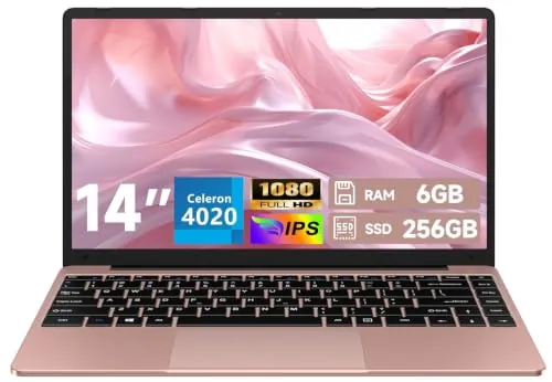 Ordenador Portátil 14" Pulgadas 256GB SSD PC Portátil Soporta 1TB SSD | Celeron hasta 2,8 GHz, SSD ampliable hasta 1TB, Ratón inalámbrico, 1920×1080, BT4.2, 5G WiFi, 2 USB, Oro