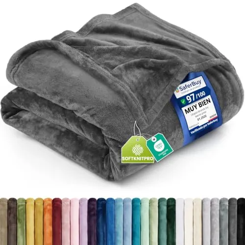 Utopia Bedding Manta Franela Polar, Manta para Sofá - (Gris, 127x152 cm)