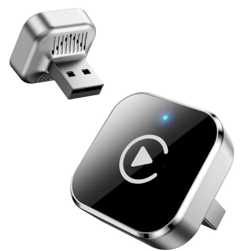 Adaptador CarPlay Inalámbrico, Mini Dongle 2 en 1 para Android Auto, Conversión de Cable a Inalámbrico, Plug & Play USB/USB-C, WiFi de Doble Banda 2.4/5GHz, Reconexión Automática, Acero