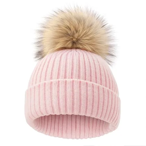 DRESHOW Gorro Bebe Invierno Gorro Lana Niño Sombreros Unisex de Punto Suave para Niños y Niñas con Pompón Bonito Gorros Cálidos para Niños de 3-24 Meses