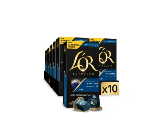 L'OR Espresso Cápsulas de Café Ristretto Decaffeinato | Intensidad 9 | 100 Cápsulas Compatibles Nespresso (R)