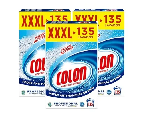 Colon Polvo Activo - Detergente para lavadora, adecuado para ropa blanca y de color, formato polvo - 135 dosis, 7.037 kg Paquete de 3, 390 Dosis