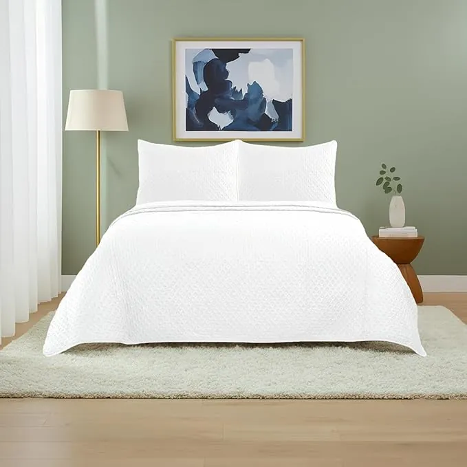 DALINA - Colcha Bouti para Cama 180, Cubre Cama Fina 280x260cm Incluye 2 Fundas de Cojín, Diseño de círculo Estampado Suave Ideal para Primavera, Verano y Entretiempo, Blanco
