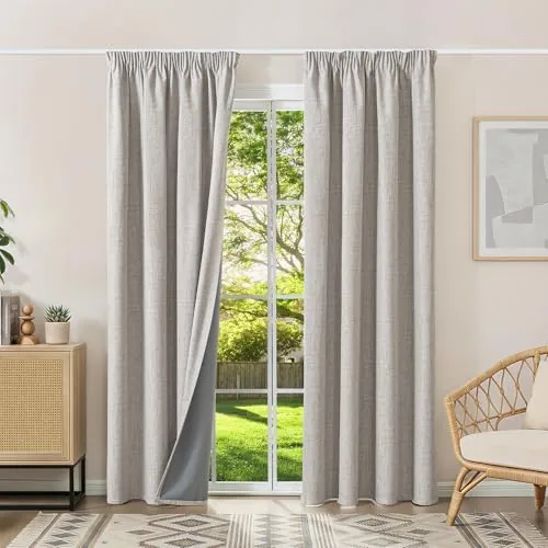 100% Cortinas Opacas Salón de Lino Termica Aislante con Cinta Fruncidora