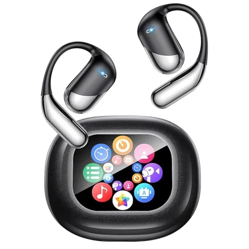 AI Auriculares Traductor en Tiempo Real con Pantalla LCD, Traductor Instantáneo de Voz en 198 Idiomas, Diseño Abierto, Bluetooth 6.1, 60H de batería, Ideales para Viajes, reuniones y Aprendizaje,Negro