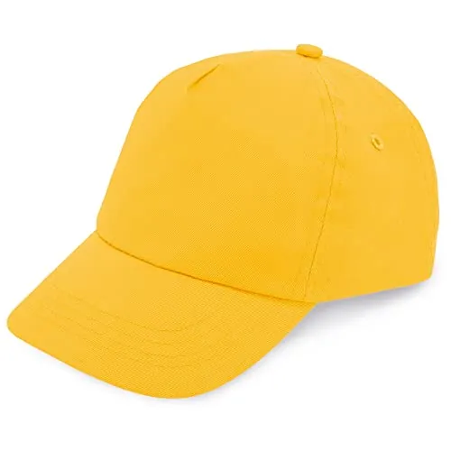 makio Gorra Beisbol para niño y niña, 5 Paneles de Vivos Colores. 100% algodón, con Orificios de ventilación y Cierre Ajustable. Gorra Infantil, niñas y niños Entre 4 y 13 años (Algodón, Amarillo)