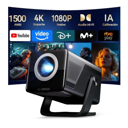[1500 ANSI] Proyector Inteligente 1080P Nativo - Soporte 4K, Android 14 | Proyector Portátil, Calibración Visual IA, Enfoque y Corrección Automáticos, Audio Hi-Res, WiFi 6, Bluetooth 5.4, LYNCAST X7