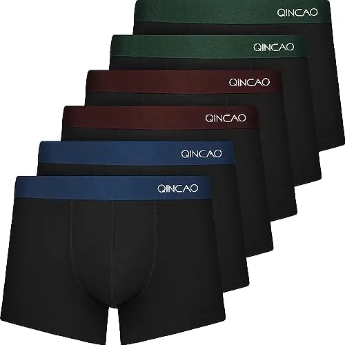 QINCAO Calzoncillos Hombre Boxer Paquete de 6, Suave y Ajuste Cómodo