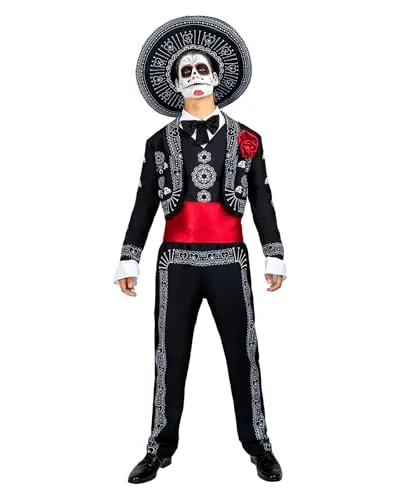 Funidelia Disfraz de Mariachi para Hombre con sombrero, Traje de Día de los Muertos Catrina para adulto, Disfraces de Halloween y Carnaval – Talla 3XL