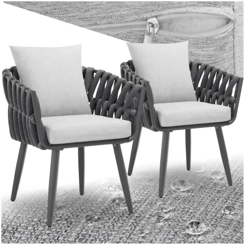 tectake® Set 2X Sillas de Jardín con Diseño de Cuerda, Sillas de Terraza en Aluminio, Cojín en Asiento y Respaldo, Fundas Extraíbles y Repelentes al Agua, Patas Ajustables, Resistentes a Intemperie