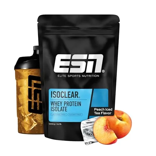 ESN ISOCLEAR Whey Isolate Protein Powder, Té helado de melocotón, 1000 g, lima proteica con sabor afrutado y delicioso, suero claro - made in Germany