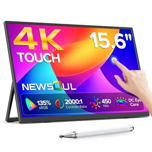 Newsoul Monitor Portátil Táctil 4K, 15,6" IPS Pantalla con USB‑C y Aguja