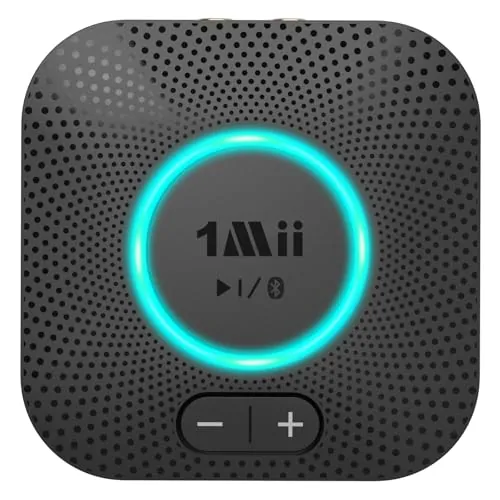 1Mii B06S Receptor Bluetooth 5.3 HiFi, Adaptador Audio Bluetooth con aptX HD/Baja Latencia, Control de Volumen, Salida RCA/AUX 3.5mm Jack para Estéreo, Amplificador, Coche, Altavoz, Largo Alcance 35m