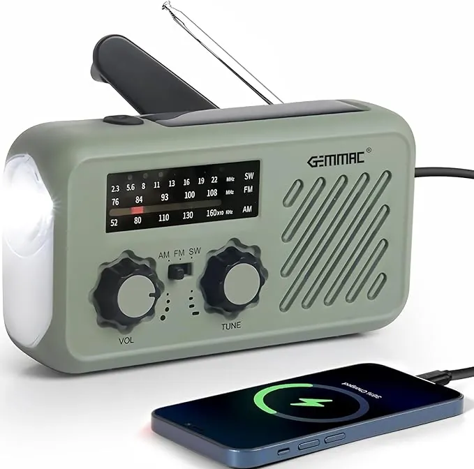 Radio de Emergencia Portátil, FM/Am Emergency Radio con Solar Recargable Radios de Dinamo con Manivela con Linterna LED y Luz de Lectura 2000mAh Powerbank SOS Alarma USB de Camping al Aire Libre