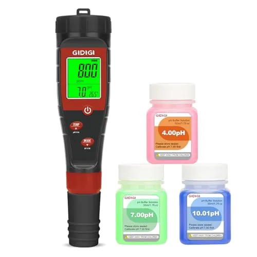 GIDIGI Medidor pH Agua 4 en 1, Medidor pH Piscina, Probador Digital de pH EC TDS Phmetro Digital Medidor Hidroponia para Solución Nutritiva Vegetales,Agua Potable,DWC,Acuario,con Solución Calibración