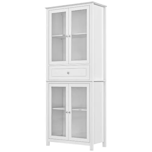 HOMCOM Alacena de Cocina con 1 Cajón 4 Puertas 74x35,5x181,5 cm Blanco