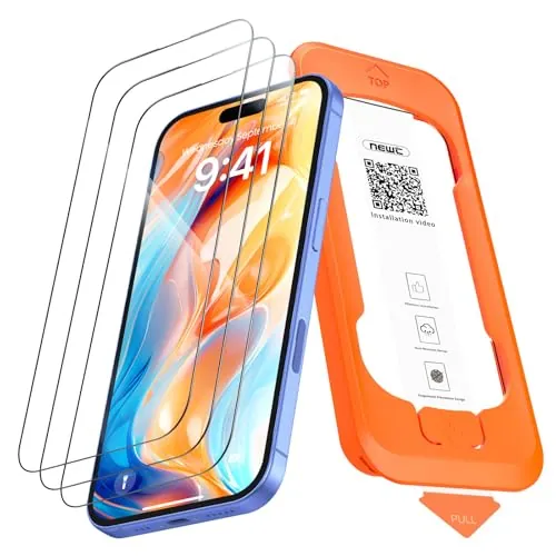NEW'C Protector Pantalla para iPhone 16, iPhone 15, Cristal Templado