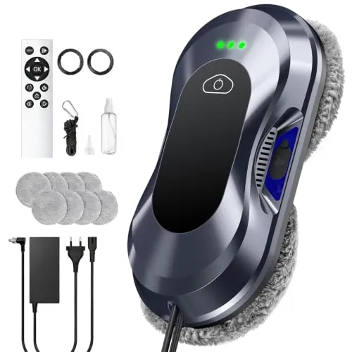 Yeerain Robot de Limpieza de Ventanas, 6000 Pa de Fuerza de succión, Robot de Ventana eléctrico, Limpieza de Doble hélice, detección de Bordes, 3 Modos de Limpieza, Robot de Limpieza de Ventanas