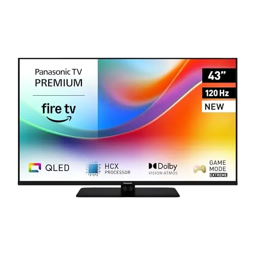 Panasonic Premium TV-43W85BEZ, Serie W85B, 43 Pulgadas, Smart TV 4K Ultra HD QLED, 2025, 120 Hz, Fire TV, Dolby Vision y Atmos, Modo Juego Extremo, Compatible con Alexa, Apple, Bluetooth, Negro