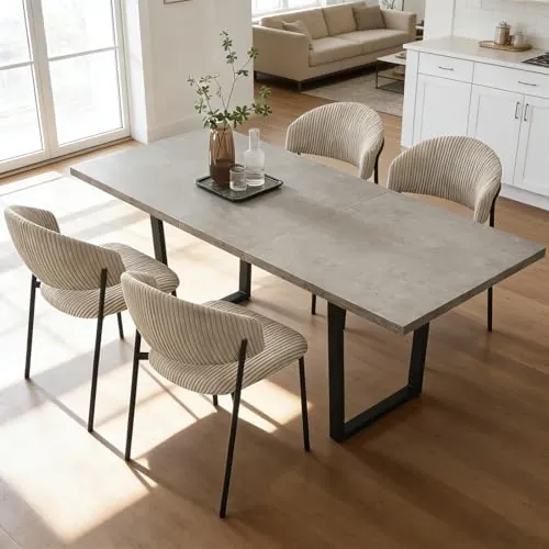 JIEXI Juego de 4 mesas de Comedor Extensibles de 130 x 170 cm, 4 sillas de Pana, Tablero Rectangular de MDF de Cemento, Estilo Moderno y contemporáneo para Comedor y Cocina