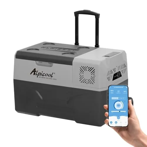 Alpicool CX30 30 litros Nevera portátil 12 V, para Coche, Camping, camión, Barco y Enchufe con conexión USB, Barra telescópica, Rueda