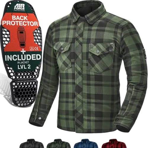 SHIMA RENEGADE MEN 2 Camisa Moto Hombre - Chaqueta Moto de Algodóncon con FiberQL - Aramida y capa de refrigeración, protectores CE, cremallera y cierre a presión (Verde, XXL)
