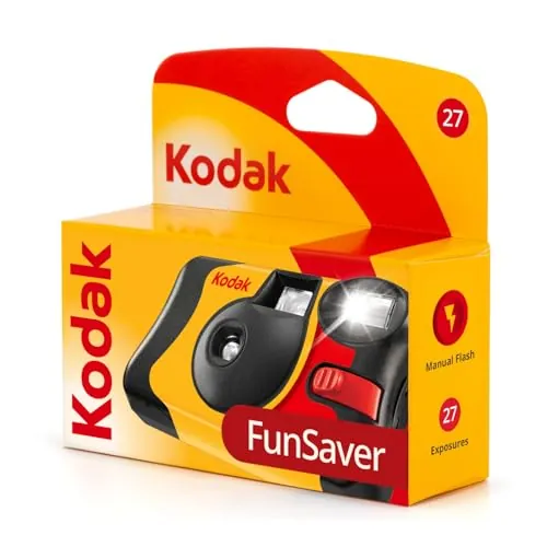 Cámara desechable Kodak FunSaver Flash 27exp - 35 mm, Flash automático (Encendido/Apagado), indicador LED, Control de exposición automático - Color Negro.