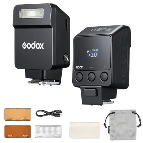 Godox iT22-N Flash para Nikon, TTL Mini Flash con Pantalla Intuitiva, Reciclaje en 1.5s, 700 Destellos a Potencia Máxima con Batería Interna Recargable USB-C, Flash de Bolsillo Portátil (Negro)