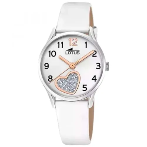 LOTUS Reloj Niña Analógico de Cuero Blanco - Movimiento de Cuarzo - Reloj Infantil - Cristal de Alta Resistencia - Resistente al Agua 5 ATM - Clásico 18406/E - Junior Collection