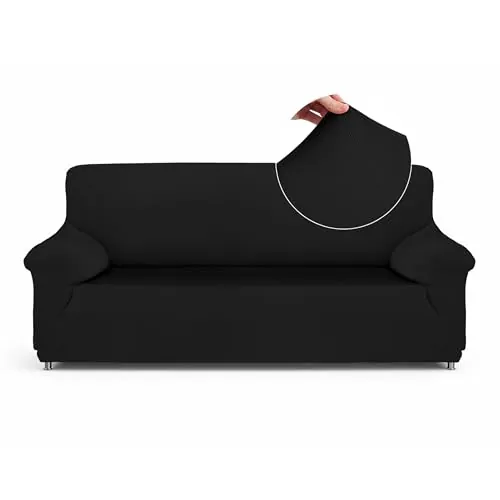 Textilhome Funda Sofá Elástica TEIDE 3 Plazas Ajustable Protector Negro