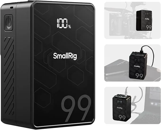 SMALLRIG VB99 SE V Mount Battery, 99Wh/6800mAh Mini V-Lock Batería con Carga Rápida PD 65W USB-C, con D-Tap, USB-A, Puerto DC Dual, Pantalla OLED, para Cámara, Monitor, Luz de Video - 4823