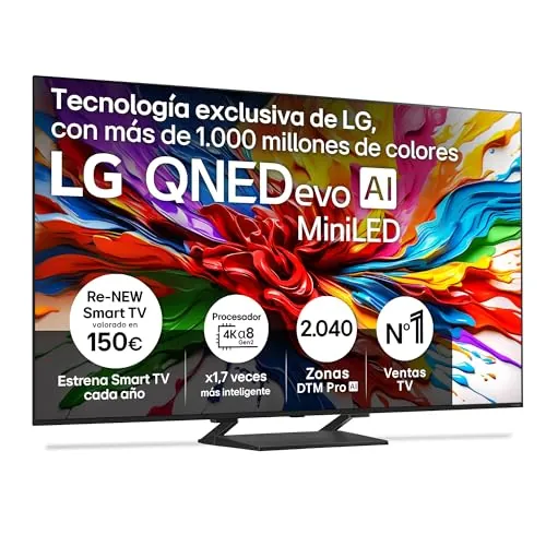 LG 85QNED93A6A - TV 85", 4K QNED EVO, Smart TV, WebOS 25, Procesador Potente e Inteligente, MiniLED AI, Super Upscaling, Dolby Vision y Atmos, Alexa/Google Assistant, Negro
