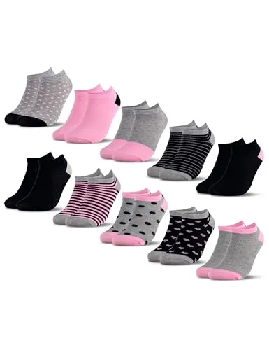 Occulto Calcetines Tobilleros para Niño y Niña 10 Pares (modelo: Mikl) 35-38 Rosa