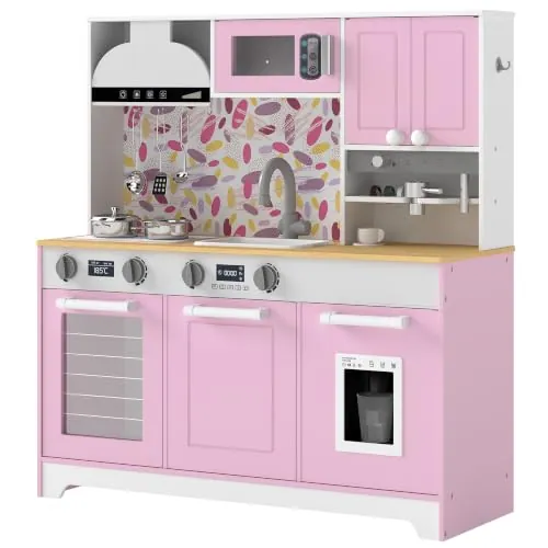 AIYAPLAY Cocina de Juguete de Madera con Cafetera Niños 3-8 Años Rosa