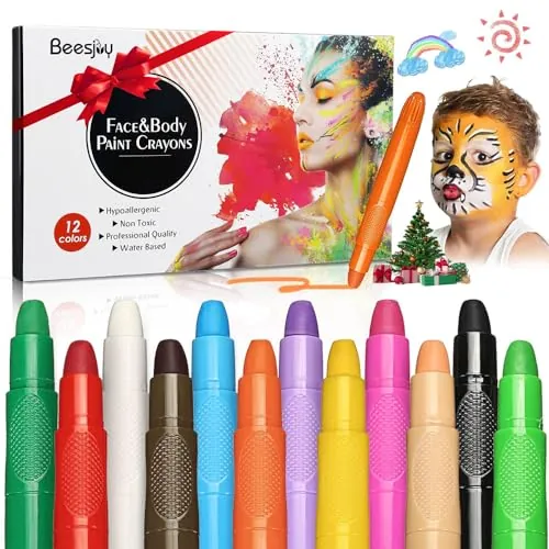 Beesjuy 12 Pinturas Cara Para Niños,Pintacaras Infantil Seguridad No Tóxica | Lavable, Fácil de usar, Pintura Embarazada, Pinturas Faciales Niños para Carnaval, Halloween, Cosplay Fiesta y Party