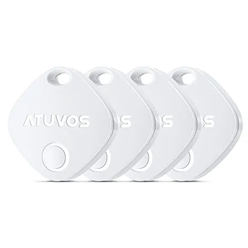 ATUVOS Air Tag Smart Tracker 4 Pack Blanco, Buscador de Objetos Bluetooth Funciona con Buscar Apple (Sólo iOS, Android no Compatible), Localizador para Llaves, Maletas, Equipaje. Batería Reemplazable
