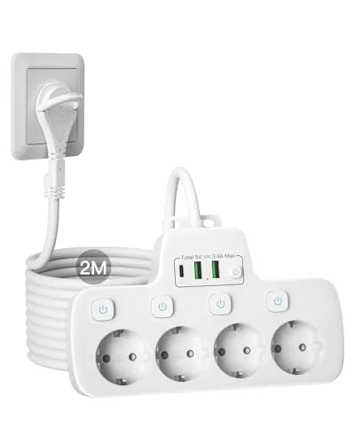 Regleta Enchufe Plano, Ladron Enchufes Plano con Interruptor Individual