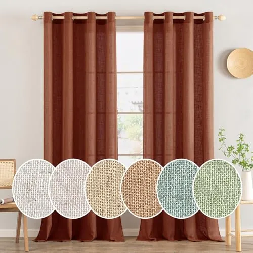MIULEE Juego de Cortinas de Lino Translúcido de Dos Piezas con Ojales Cortinas Modernas para Dos Puertas de Balcón Cortinas para Salón Dormitorio 225x140cm (HxL) Rojo Ladrillo