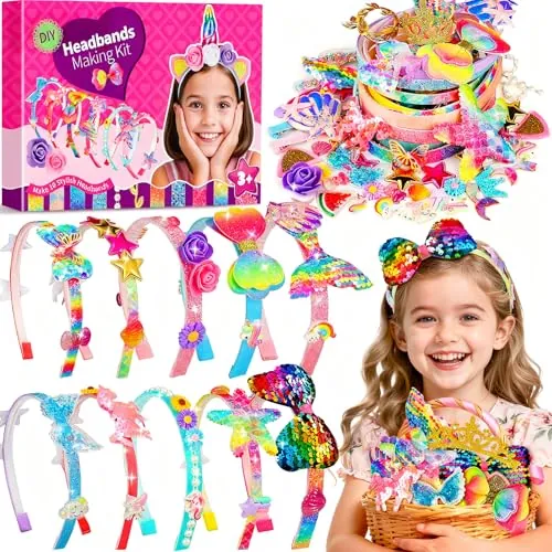 Pourbibi Kit De 10 Diademas Para Niñas, Manualidades, Accesorios Para El Cabello, Juguetes, Regalos De Cumpleaños Para Niñas De 3 a 8 años