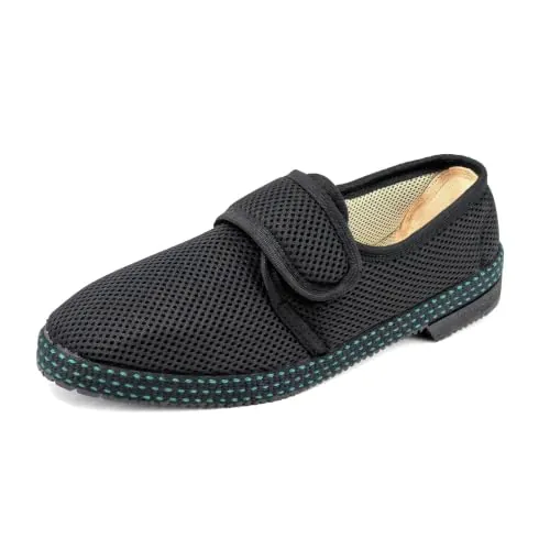 JOMIX Zapatillas Casa Hombre Verano Fabricadas en Italia con Banda Ajustable Pantuflas Anatómicas Hombre para Pies Delicados Zapatos Ortopédicas Hombre, Negro, 45 EU