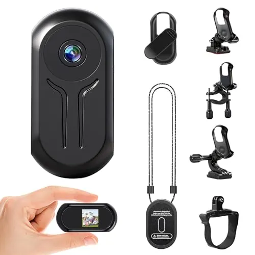 pokurui Mini Action CAM, Cámara Deportiva 360° & HD 1080P Cámara de Casco Mini Cámara de Video Corporal con Pantalla, Cámara de Acción soporta Visión Nocturna Automática para Moto y Bicicleta