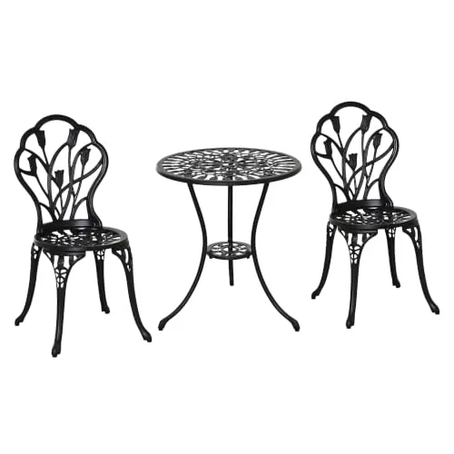 Outsunny Conjunto de Mesa y Sillas de Terraza Exterior de Aluminio Negro