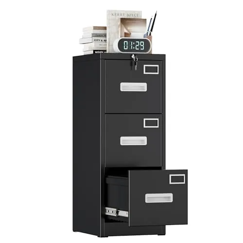 A4 Armario Archivador Metálico, 3 Cajonera Oficina Archivadores verticales | Incluye 2 Llaves, Dispositivo de Inserción, Muebles Oficina