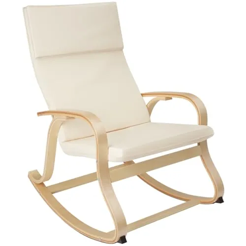 tectake 801034 - Mecedora Roca de Madera de Abedul 150kg, Silla Mecedora, Oscilante, Sillón Ergonómico para Balanceo (Beige)
